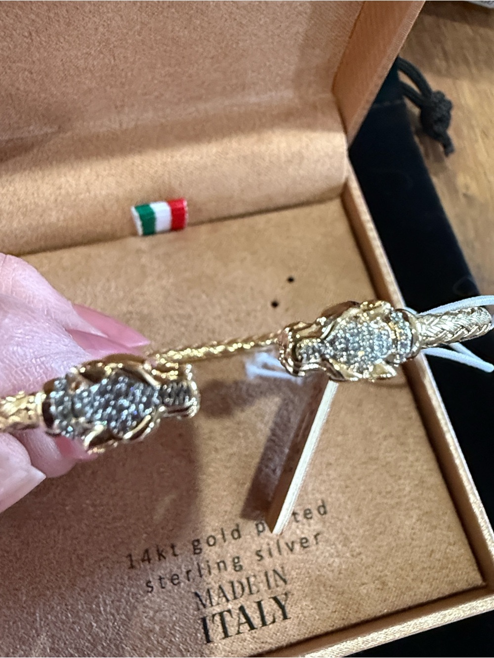 Mia Fiore Leopard Rhinestone Gold-Plated Braided Cuff Bracelet - Picture 2 of 2